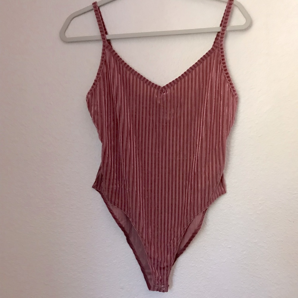 Womens L Pink Velvet Stripped Bodysuit by Forever2